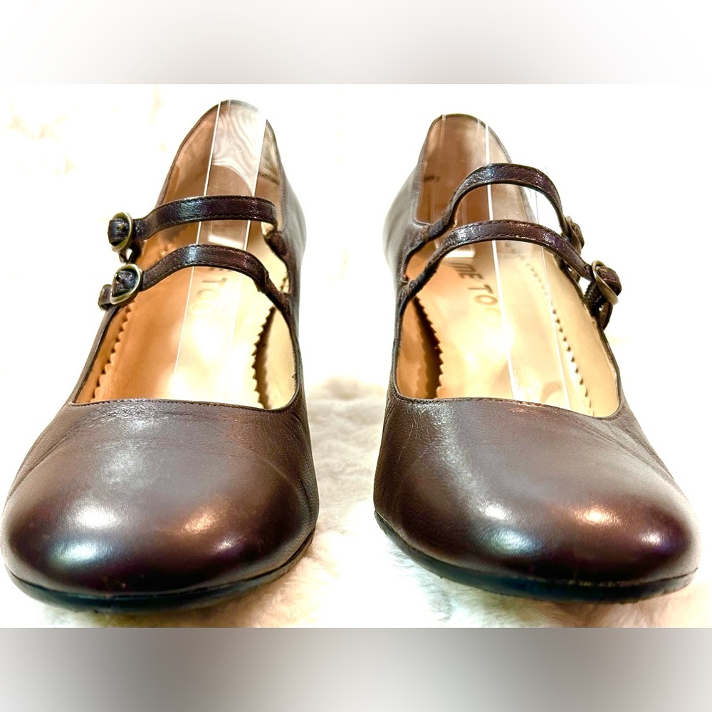 Me Too Vintage Sorima leather chocolate brown Mary Jane kitten heel size 9.5 - Picture 4 of 14